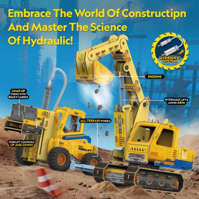 Cubic Fun - Joc Educativ STEM National Geographic puzzle 3D Excavator si Stivuitor ARTCUDS1131h
