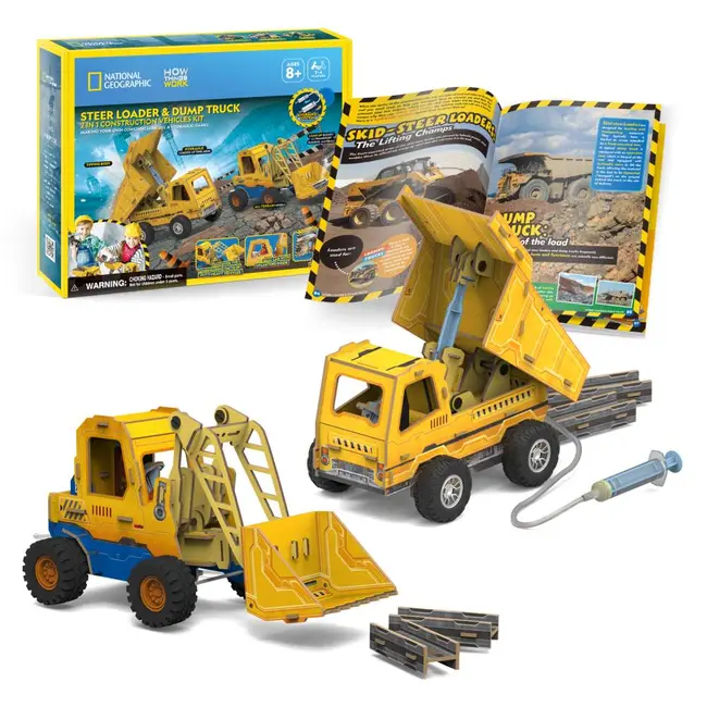 Cubic Fun - Joc Educativ STEM National Geographic puzzle 3D Mini incarcator si Basculanta ARTCUDS1132h