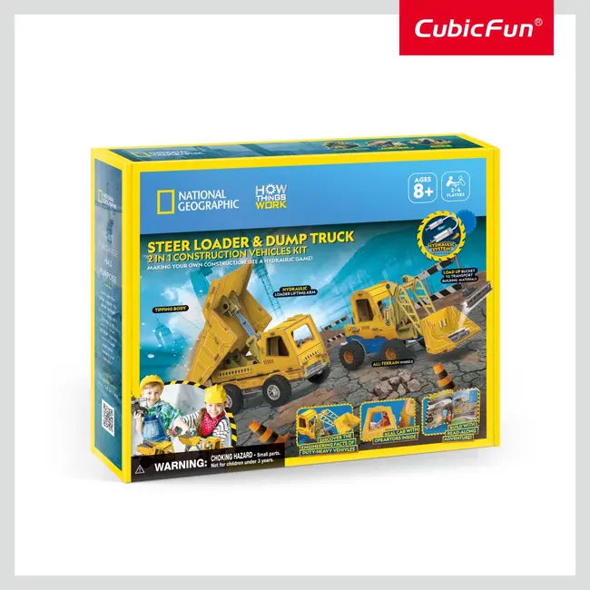 Cubic Fun - Joc Educativ STEM National Geographic puzzle 3D Mini incarcator si Basculanta ARTCUDS1132h