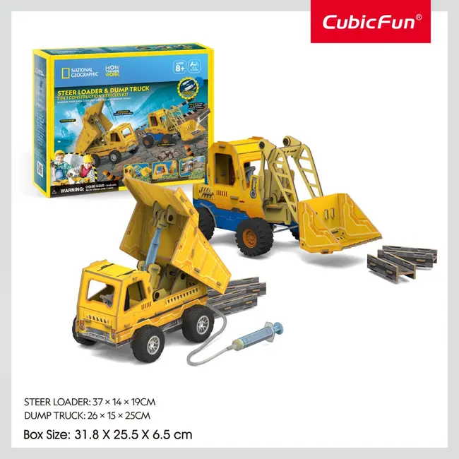 Cubic Fun - Joc Educativ STEM National Geographic puzzle 3D Mini incarcator si Basculanta ARTCUDS1132h