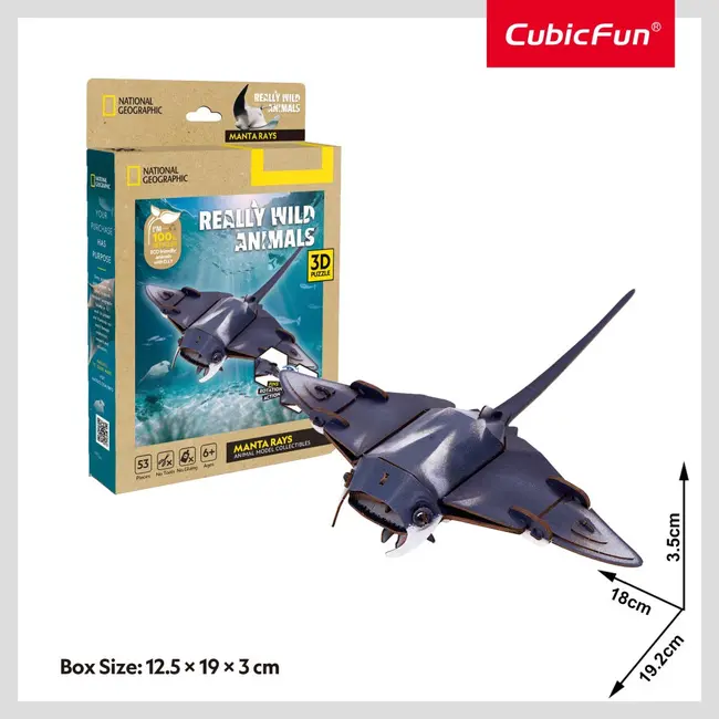 Cubic Fun - National Geographic Animale Salbatice Puzzle 3D Diavol de mare 53 piese ARTCUDS1178h