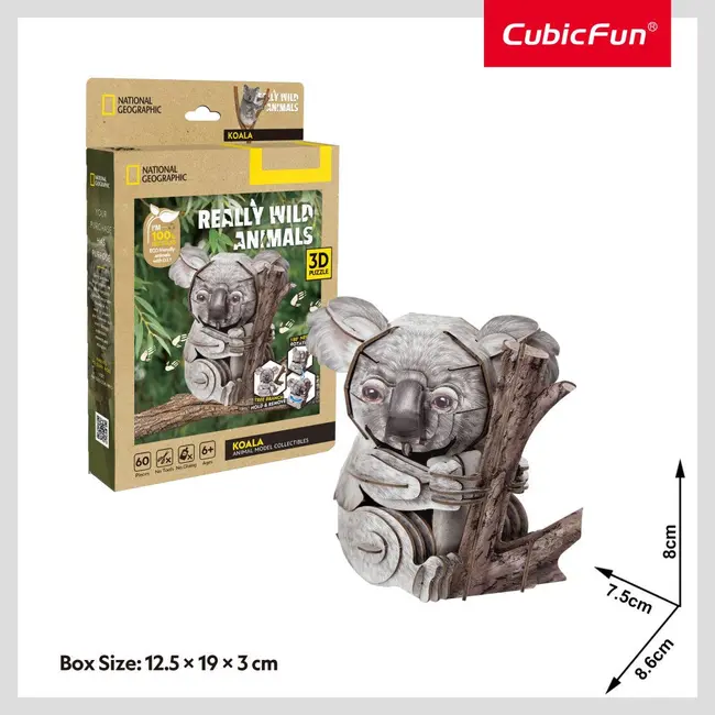 Cubic Fun - National Geographic Animale Salbatice Puzzle 3D Koala 60 piese ARTCUDS1176h