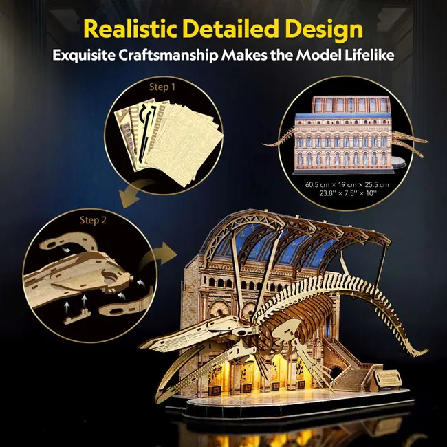 Cubic Fun - Puzzle 3D cu LED muzeul natural Balena albastra 223 piese ARTCUL545h