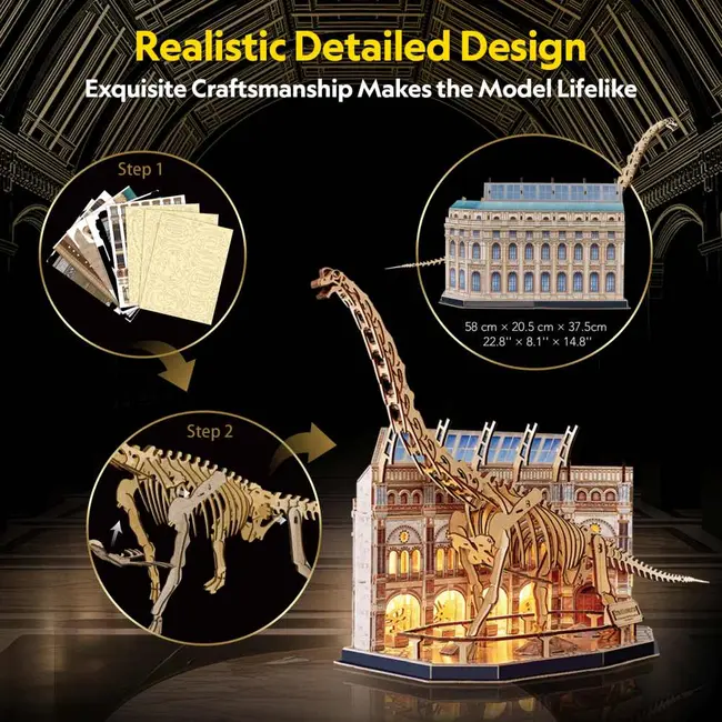 Cubic Fun - Puzzle 3D cu LED muzeul natural Brachiosaurus 217 piese ARTCUL544h