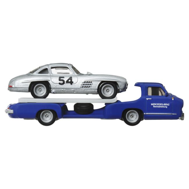 HOT WHEELS TRANSPORTATOR  MERCEDES-BENZ 55 BLAUES WUNDER CU MASINUTA MERCEDES-BENZ 300 SL SCARA 1:64 VIVMTFLF56_HRV48
