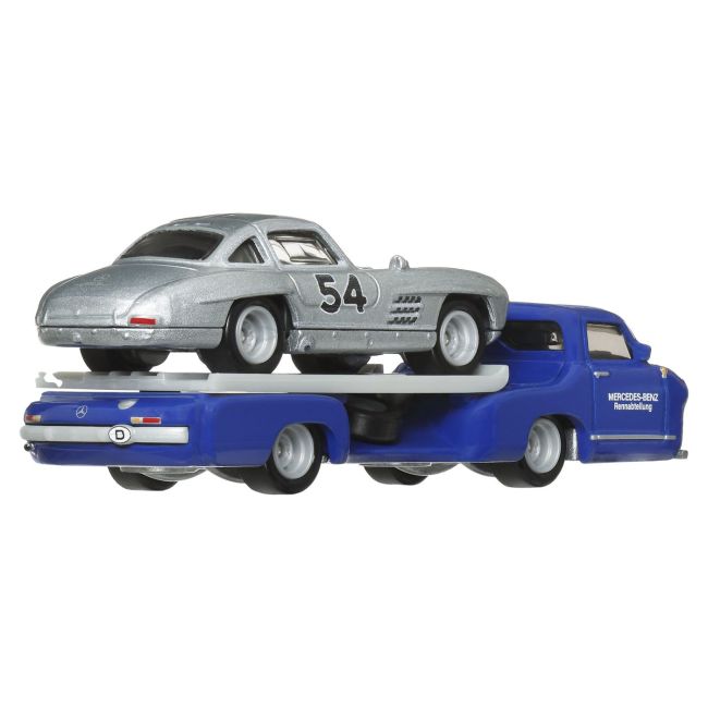 HOT WHEELS TRANSPORTATOR  MERCEDES-BENZ 55 BLAUES WUNDER CU MASINUTA MERCEDES-BENZ 300 SL SCARA 1:64 VIVMTFLF56_HRV48