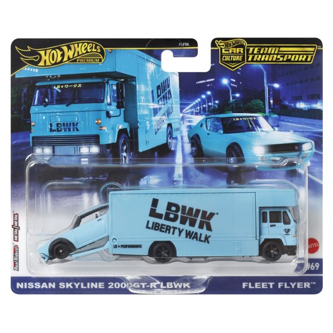 HOT WHEELS TRANSPORTATOR FLEET FLYER CU MASINUTA NISSAN SKYLINE 2000 GT-R LBWK SCARA 1:64 VIVMTFLF56_HRV45