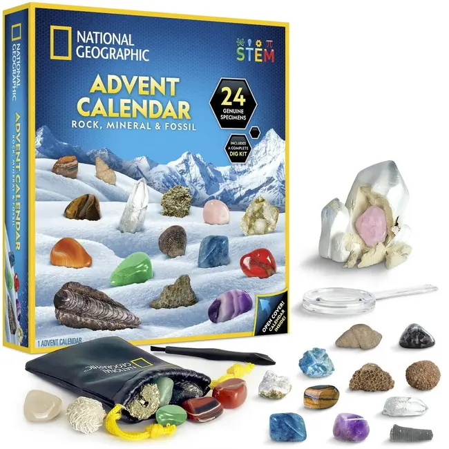 National Geographic - Set educativ Calendar de Craciun descopera roci si pietre pretioase cu 24 de surprize ARTNG24101