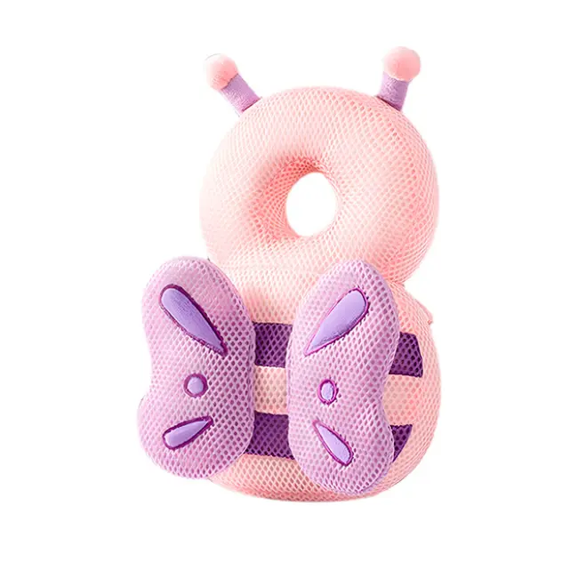 Perna Tip Rucsac Reglabila Pentru Protectia Capului Bebelusului &ndash; Fluture Roz &ndash; Mov