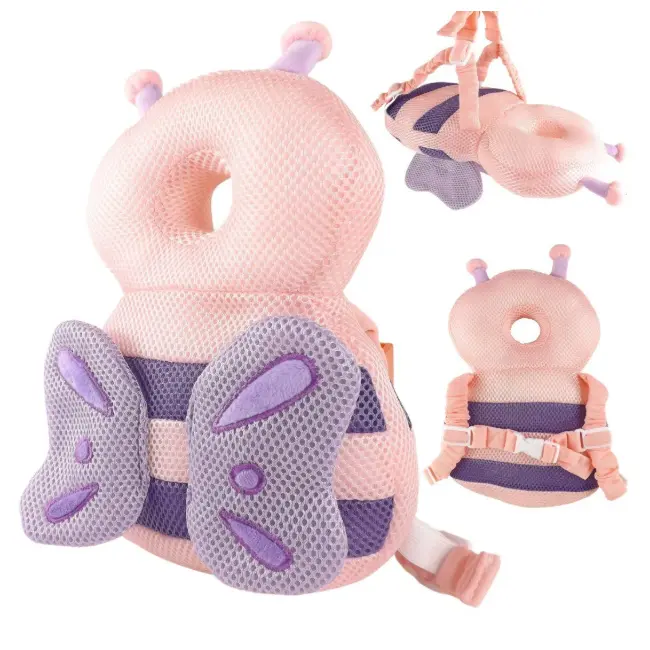 Perna Tip Rucsac Reglabila Pentru Protectia Capului Bebelusului &ndash; Fluture Roz &ndash; Mov