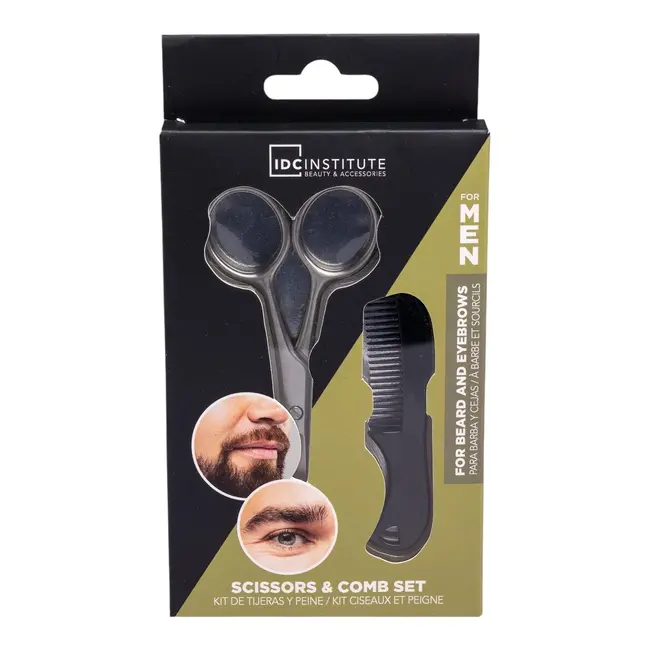 Set barbati, foarfeca si pieptan pentru ingrijire faciala, 90300, IDC Institute