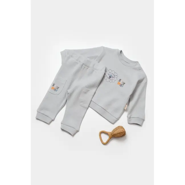 Set bluzita cu pantalon Lion, gri, BabyCosy, 100%bumbac (Marime: 12-18 Luni) JEMBC-CSYW1024-12