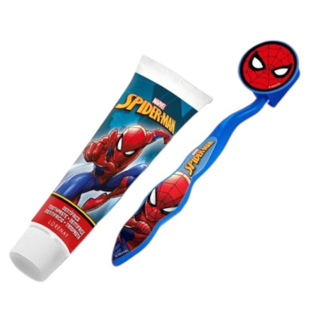 Set ingrijire dentala pentru copii, pahar, pasta de dinti, periuta si etui, Spiderman, 2567