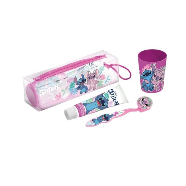 Set ingrijire dentala pentru copii, pahar, pasta de dinti, periuta si etui, Stitch, 1278