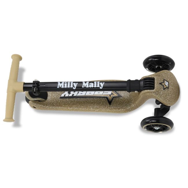 Trotineta pliabila Milly Mally Sparky Champagne, roti din silicon cu Led, platforma iluminata, greutate admisa 50 kg EKDmm0351