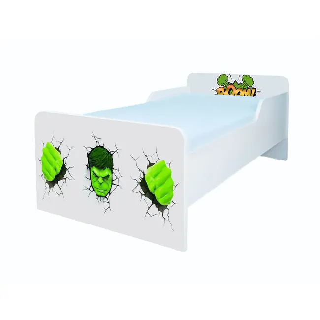Patut copii de gradinita cu Hulk Mic 2-6 ani 130x60 cm Simplu cu Saltea SafeNest CMG51900629582164