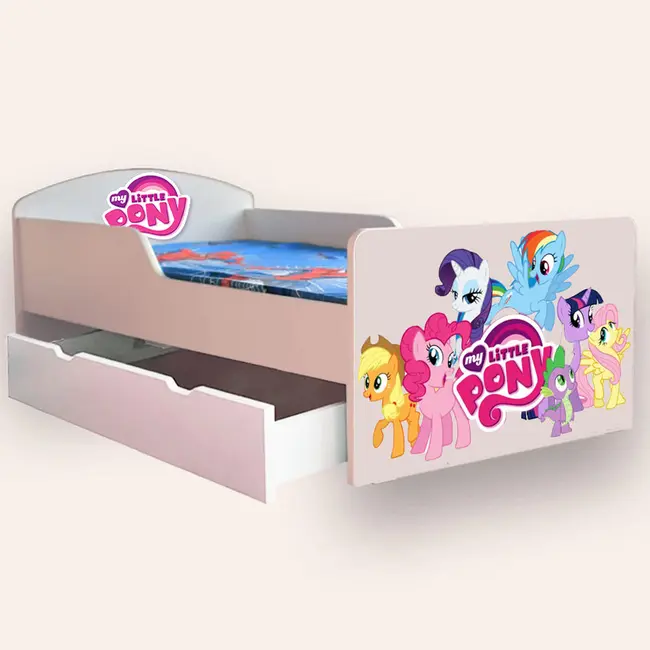 Patut copii de gradinita cu Little Pony Mic 2-6 ani 130x60 cm varianta cu sertar si saltea SafeNest CMG51900492546388