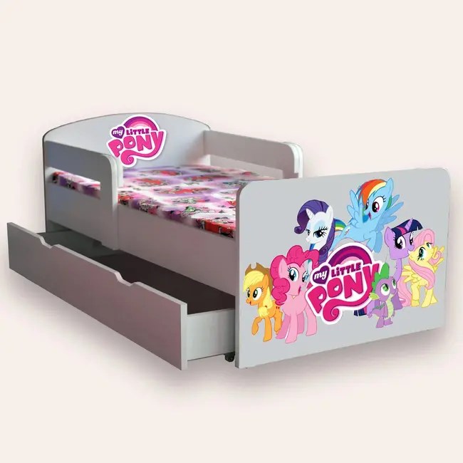 Patut copii de gradinita cu Little Pony Mic 2-6 ani 130x60 cm varianta cu sertar si saltea SafeNest CMG51900106080596