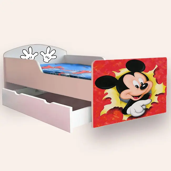 Patut copii de gradinita cu Mickey Mouse Mic 2-6 ani 130x60 cm varianta cu sertar si saltea SafeNest CMG51900559786324