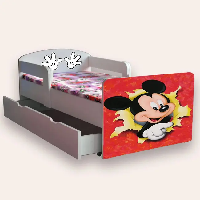 Patut Baietei Mickey Mouse Cu Manere Mic 2-8 Ani Cu Sertar Cu Saltea Inclusa 140x70 Cmg46495392235860