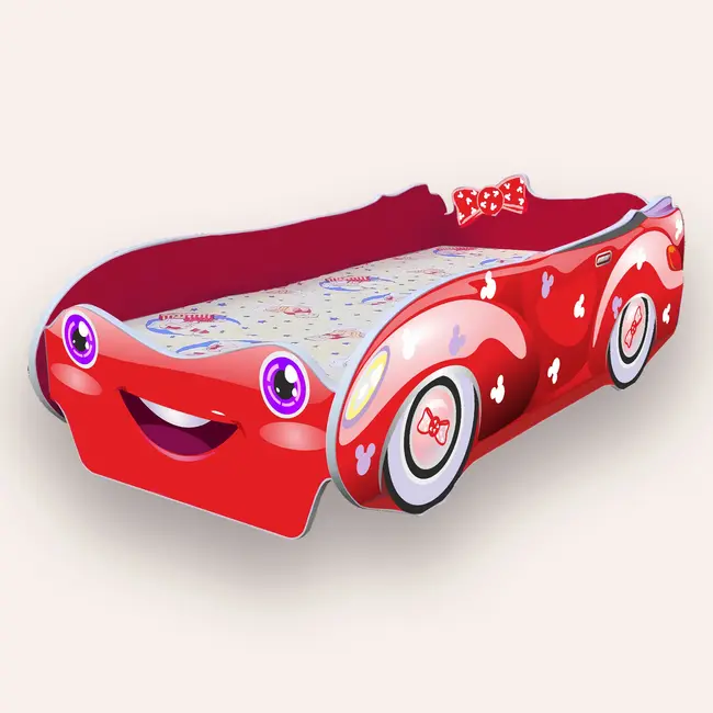 Pat Masina Minnie Mare 2-12 Ani Pentru Saltele 160x80 Rosu Cu Saltea Inclusa Cmg43421247340801