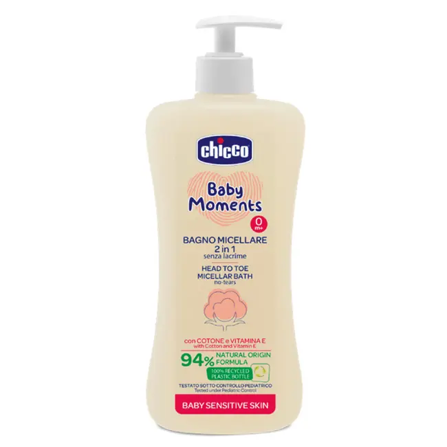 Sampon si gel de dus micelar dermatologic Chicco Baby Moments Sensitive, 500ml, 0 luni+ CHC10241-9