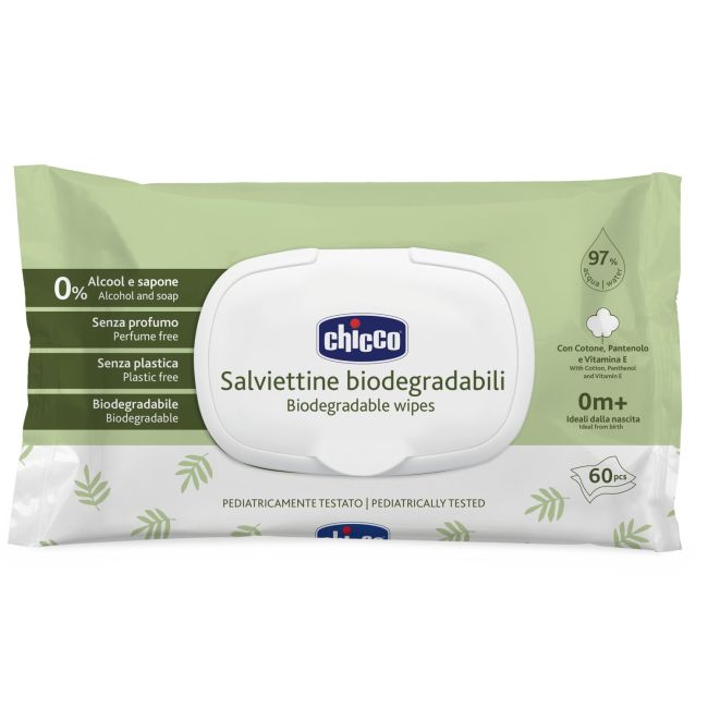 Servetele umede biodegradabile Chicco cu clapeta, fara alcool si sapun, 60bucati, 0luni+ CHC1205070-7