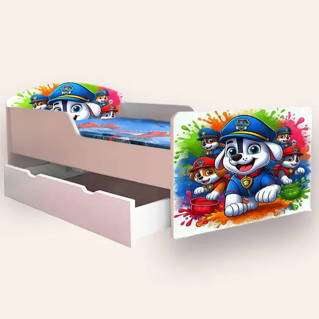 Pat Copii cu PAW PATROL ( Patrula Catelusilor) Varianta 4 Mic 2-6 ani 130x60 cm varianta cu sertar Fara saltea CMG51893532262740