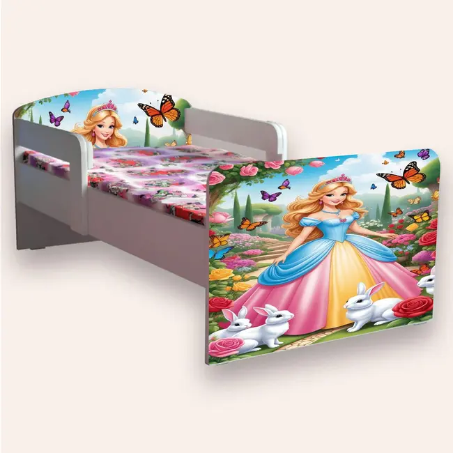 Pat Copii cu PRINTESA Mic 2-6 ani 130x60 cm cu paravane laterale Saltea SafeNest CMG51893910929748