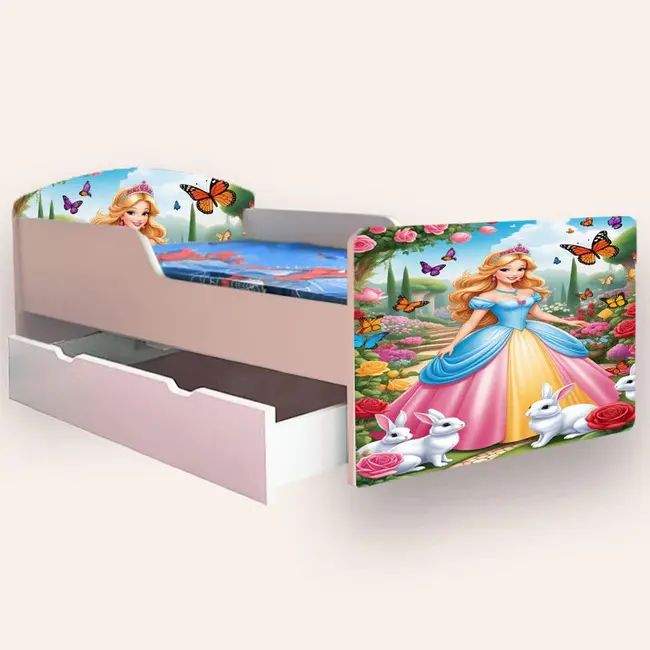 Pat Copii cu PRINTESA Mic 2-6 ani 130x60 cm varianta cu sertar si saltea SafeNest CMG51893929902420