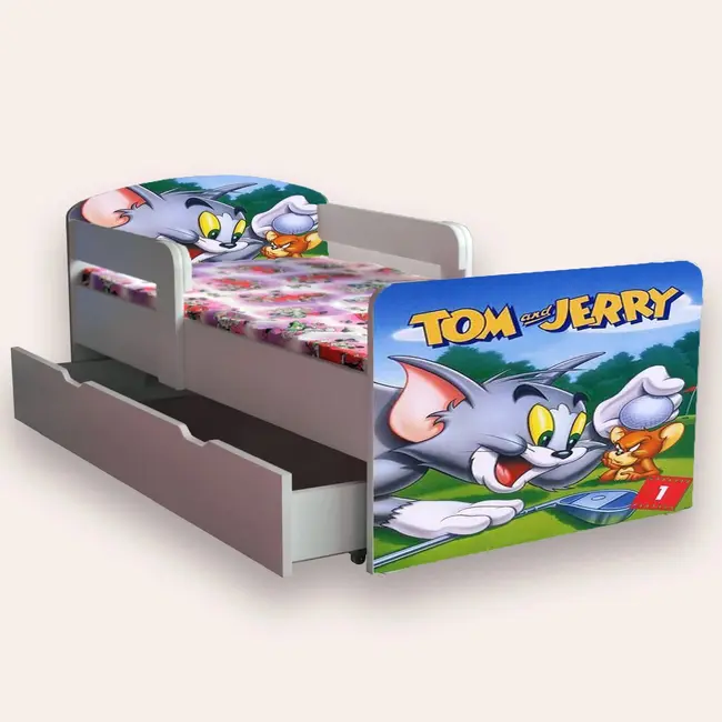 Pat Copii Tom Si Jerry Mare 2-12 Ani Cu Sertar, Manere Si Saltea 160x80 Cmg46521039946068