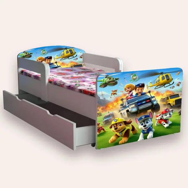 Pat Copii Paw Patrol 3 (Patrula catelusilor)  2-6 ani 130x60 cm cu sertar Fara saltea CMG51893987344724
