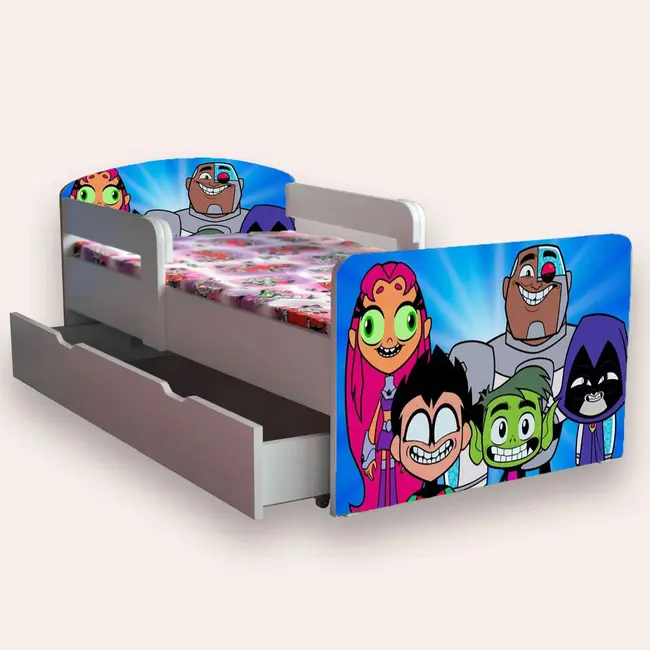 Pat Copii cu TINERII TITANI Mic 2-6 ani 130x60 cm varianta cu sertar Fara saltea CMG51893498216788