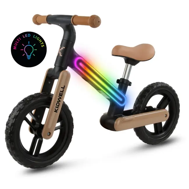 Bicicleta De Echilibru Fara Pedale Pentru Copii, Sa Reglabila, Cu Lumini Led, Roti Eva, 2 Ani+, Suno Black Beige, Kidwell Pjbrobisun03a0