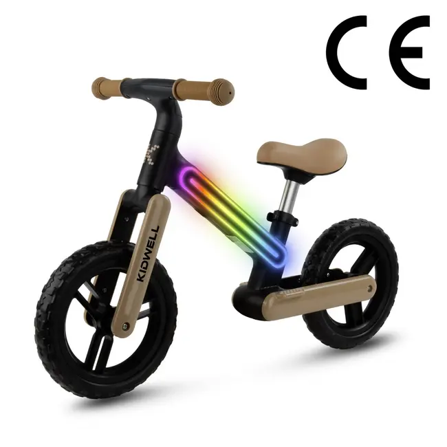 Bicicleta De Echilibru Fara Pedale Pentru Copii, Sa Reglabila, Cu Lumini Led, Roti Eva, 2 Ani+, Suno Black Beige, Kidwell Pjbrobisun03a0