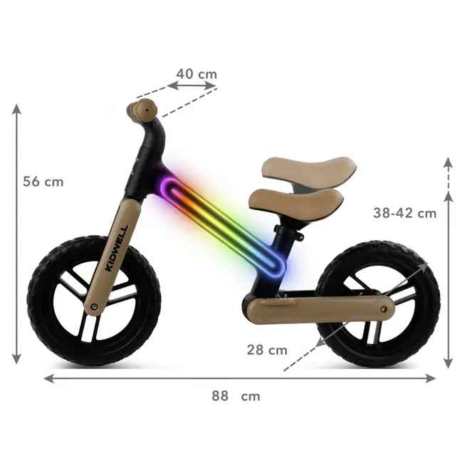 Bicicleta De Echilibru Fara Pedale Pentru Copii, Sa Reglabila, Cu Lumini Led, Roti Eva, 2 Ani+, Suno Black Beige, Kidwell Pjbrobisun03a0