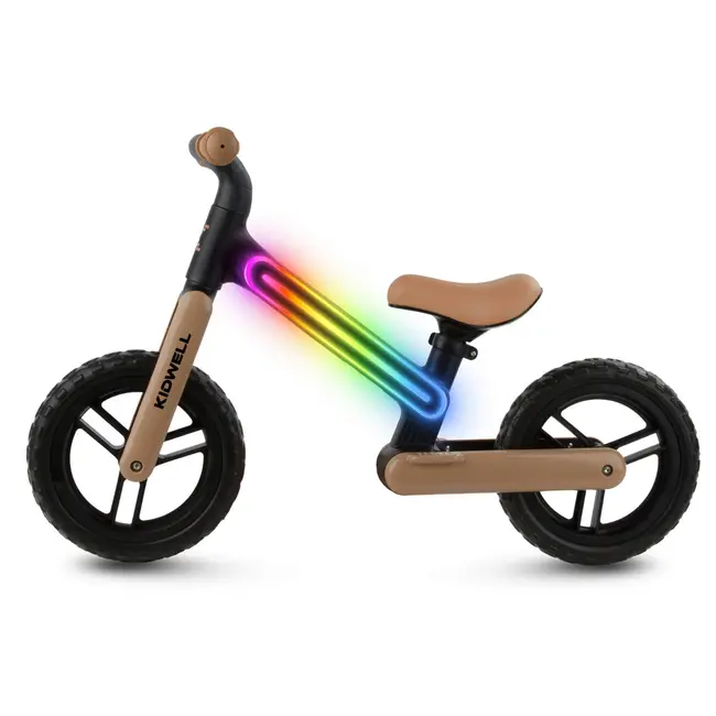 Bicicleta De Echilibru Fara Pedale Pentru Copii, Sa Reglabila, Cu Lumini Led, Roti Eva, 2 Ani+, Suno Black Beige, Kidwell Pjbrobisun03a0
