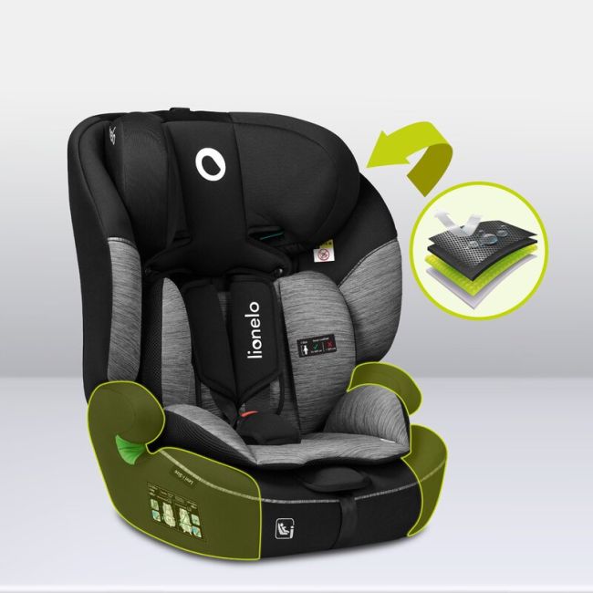 Scaun auto, Lionelo, Levi i-Size, Universal, Instalare FWF, Cu tetiera reglabila in 10 pozitii, Cu spatar detasabil, 76-150 cm, Conform cu R129, Gri BYNLO-LEVI_I-SIZE_BLACK_GREY