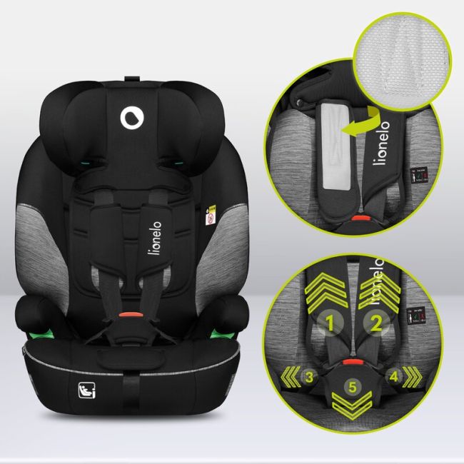 Scaun auto, Lionelo, Levi i-Size, Universal, Instalare FWF, Cu tetiera reglabila in 10 pozitii, Cu spatar detasabil, 76-150 cm, Conform cu R129, Gri BYNLO-LEVI_I-SIZE_BLACK_GREY