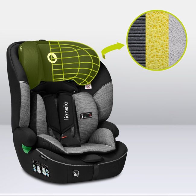 Scaun auto, Lionelo, Levi i-Size, Universal, Instalare FWF, Cu tetiera reglabila in 10 pozitii, Cu spatar detasabil, 76-150 cm, Conform cu R129, Gri BYNLO-LEVI_I-SIZE_BLACK_GREY