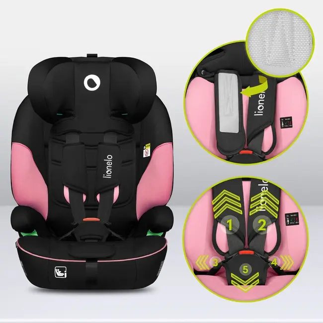 Scaun auto, Lionelo, Levi i-Size, Universal, Instalare FWF, Cu tetiera reglabila in 10 pozitii, Cu spatar detasabil, 76-150 cm, Conform cu R129, Roz BYNLO-LEVI_I-SIZE_PINK_BABY