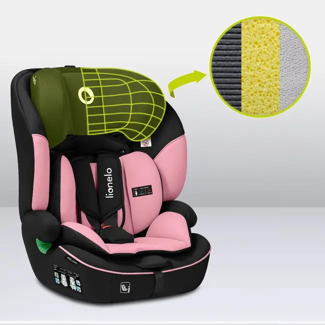 Scaun auto, Lionelo, Levi i-Size, Universal, Instalare FWF, Cu tetiera reglabila in 10 pozitii, Cu spatar detasabil, 76-150 cm, Conform cu R129, Roz BYNLO-LEVI_I-SIZE_PINK_BABY