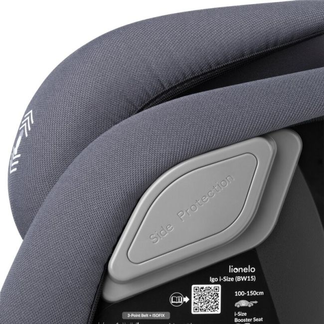 Scaun auto, Lionelo, i-Size Igo, 100- 150 cm, Cu isofix, Protectie laterala, Ajustare spatar in 2 pozitii, Tetiera Tri-Guard reglabila in 11 pozitii, Conform cu standardul european de securitate R129, Gri BYNLO-IGO_I-SIZE_GREY_GRAPHITE