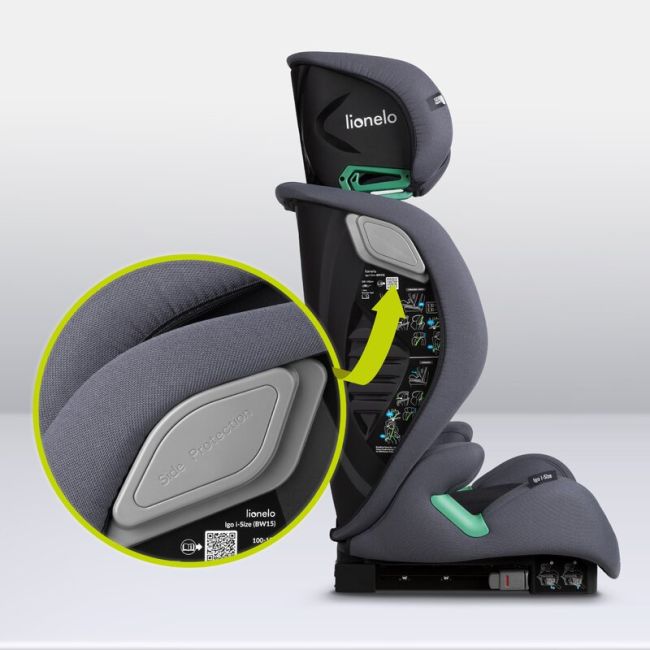 Scaun auto, Lionelo, i-Size Igo, 100- 150 cm, Cu isofix, Protectie laterala, Ajustare spatar in 2 pozitii, Tetiera Tri-Guard reglabila in 11 pozitii, Conform cu standardul european de securitate R129, Gri BYNLO-IGO_I-SIZE_GREY_GRAPHITE