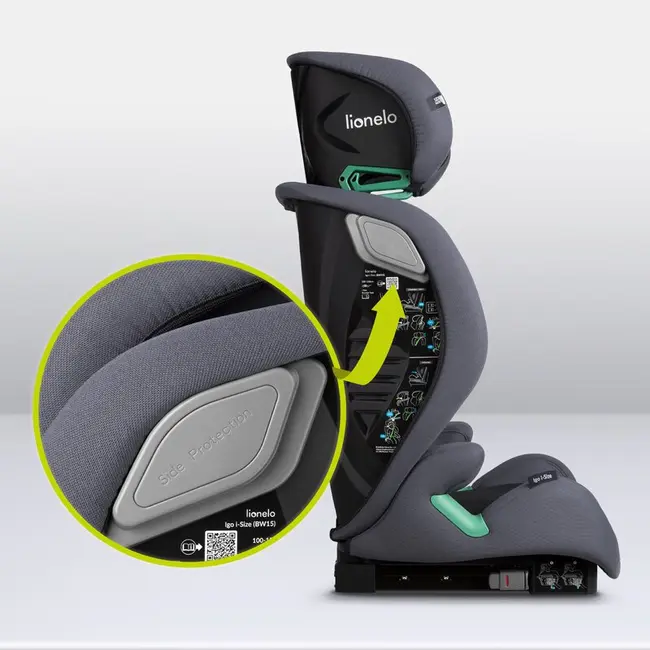 Scaun auto, Lionelo, i-Size Igo, 100- 150 cm, Cu isofix, Protectie laterala, Ajustare spatar in 2 pozitii, Tetiera Tri-Guard reglabila in 11 pozitii, Conform cu standardul european de securitate R129, Gri BYNLO-IGO_I-SIZE_GREY_GRAPHITE