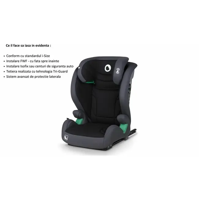 Scaun auto, Lionelo, i-Size Igo, 100- 150 cm, Cu isofix, Protectie laterala, Ajustare spatar in 2 pozitii, Tetiera Tri-Guard reglabila in 11 pozitii, Conform cu standardul european de securitate R129, Gri BYNLO-IGO_I-SIZE_GREY_GRAPHITE