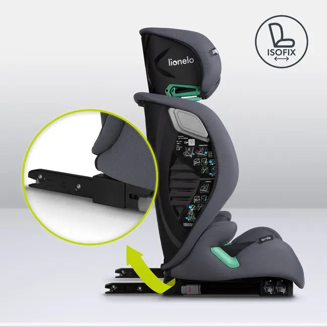 Scaun auto, Lionelo, i-Size Igo, 100- 150 cm, Cu isofix, Protectie laterala, Ajustare spatar in 2 pozitii, Tetiera Tri-Guard reglabila in 11 pozitii, Conform cu standardul european de securitate R129, Gri BYNLO-IGO_I-SIZE_GREY_GRAPHITE
