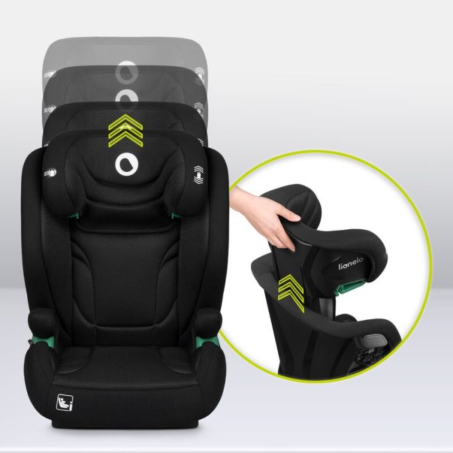 Scaun auto, Lionelo, i-Size Igo, 100- 150 cm, Cu isofix, Protectie laterala, Ajustare spatar in 2 pozitii, Tetiera Tri-Guard reglabila in 11 pozitii, Conform cu standardul european de securitate R129, Negru BYNLO-IGO_I-SIZE_BLACK_CARBON