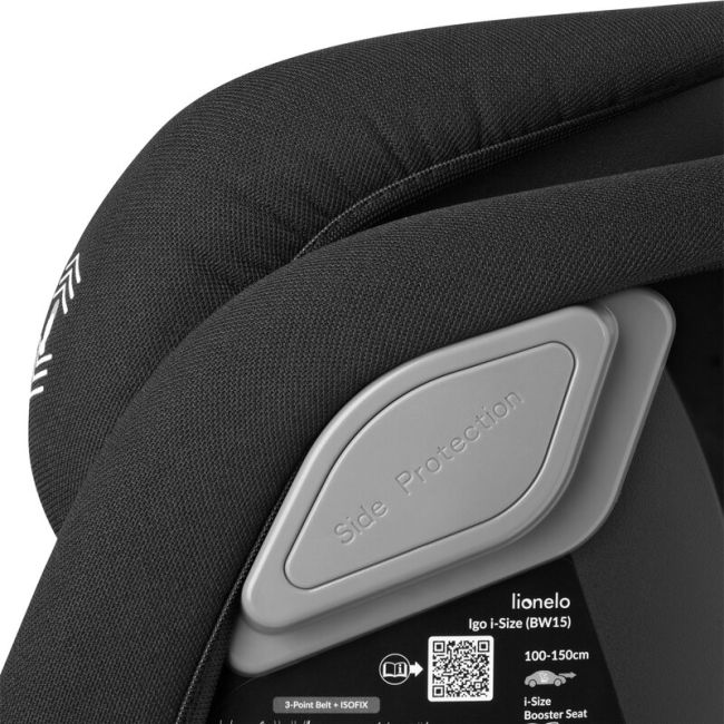 Scaun auto, Lionelo, i-Size Igo, 100- 150 cm, Cu isofix, Protectie laterala, Ajustare spatar in 2 pozitii, Tetiera Tri-Guard reglabila in 11 pozitii, Conform cu standardul european de securitate R129, Negru BYNLO-IGO_I-SIZE_BLACK_CARBON