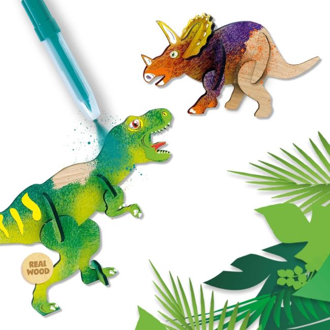 Set de carioci cu aerograf si dinozauri de lemn sa14284